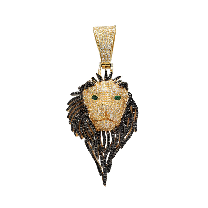 Iced-Out Green-Eyes Lion Head Pendant (14K)