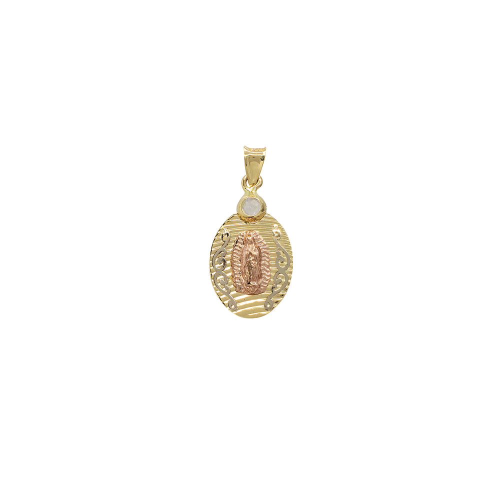 Tricolor CZ Virgin Mary Pendant (14K)