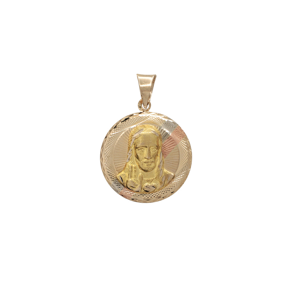 Tricolor Sacred Heart of Jesus Round Pendant (14K)