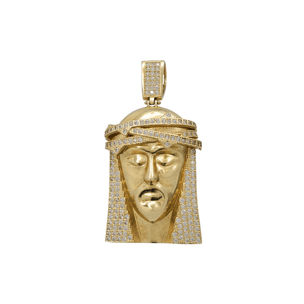 Zirconia Pave Jesus Head Pendant (10K)