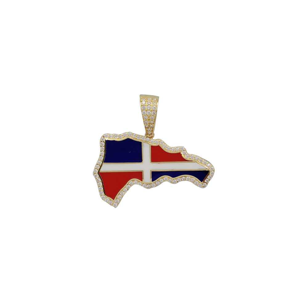 Enamel Dominican Republic Country Map CZ Pendant (14K)