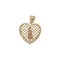 Tricolor Virgin Mary Mesh Beaded-Frame Heart Pendant (14K)