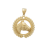 Satin Finish Horse Head Leaf Frame Pendant (14K)