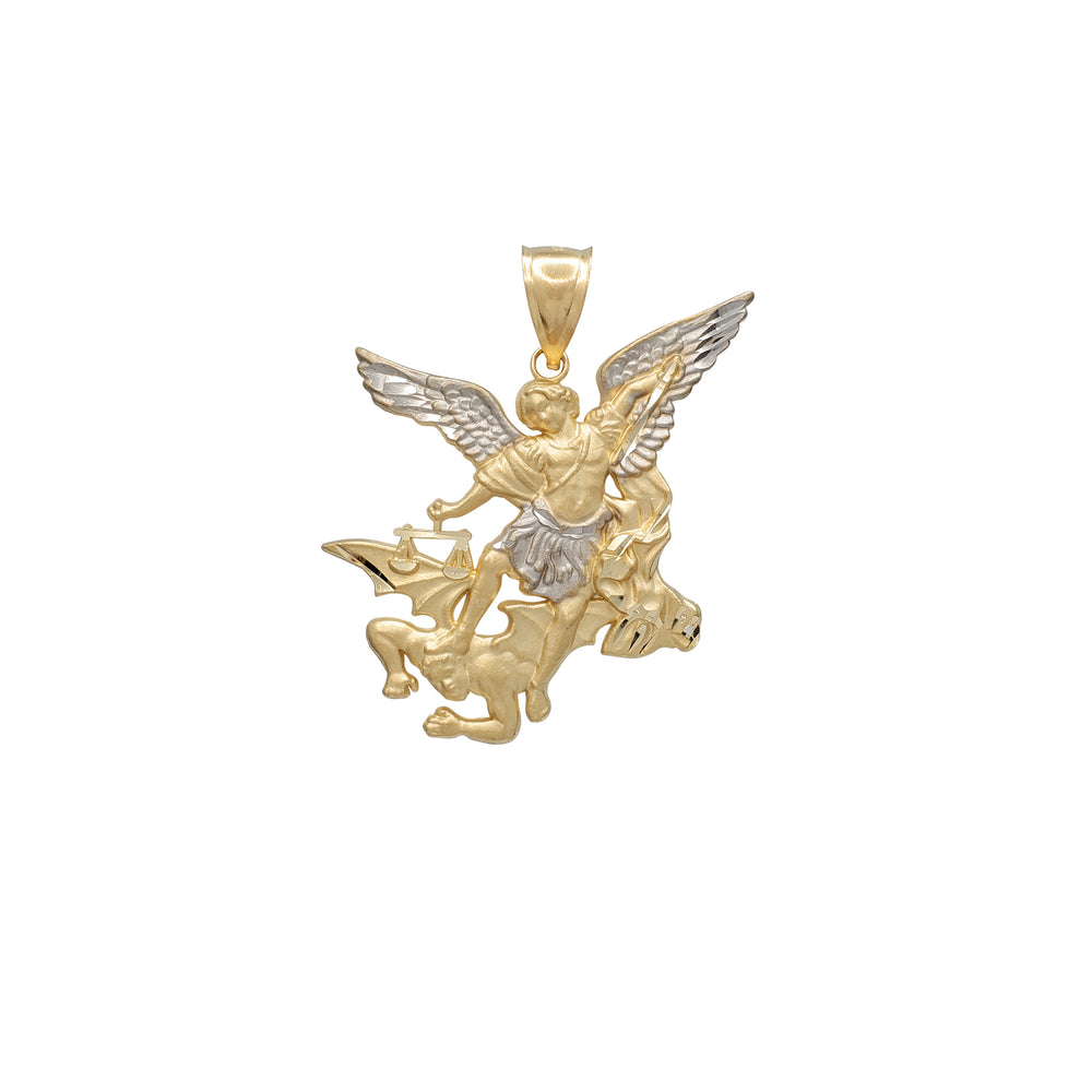 Diamond-cuts Matte Finish Saint Michael Pendant (14K)