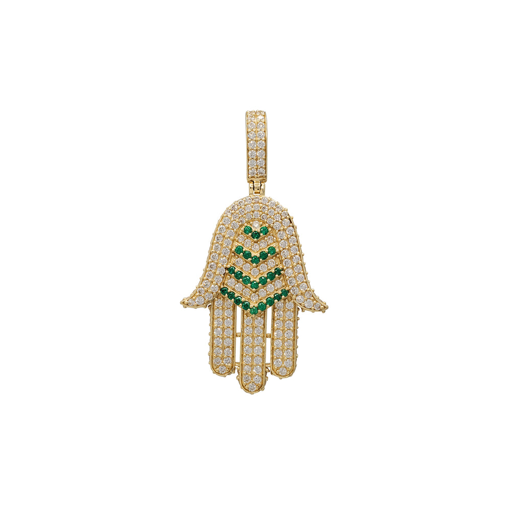 Green Zirconia Hamsa Hand Pendant (14K)