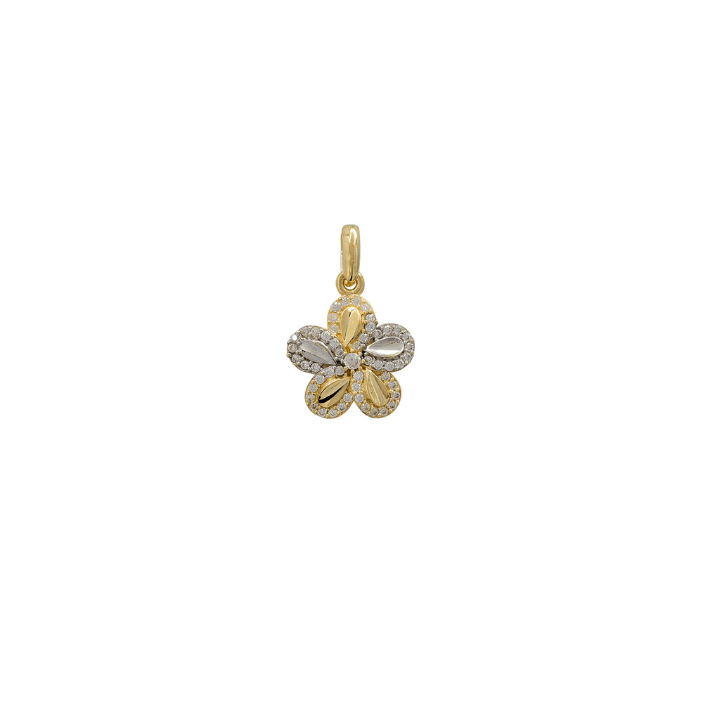 Zirconia Two-Tone Flower Pendant (14K)