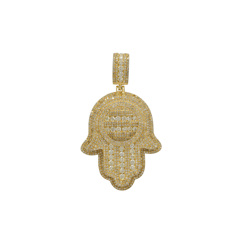 Diamond Iced-Out Hamsa Hand Pendant (14K)