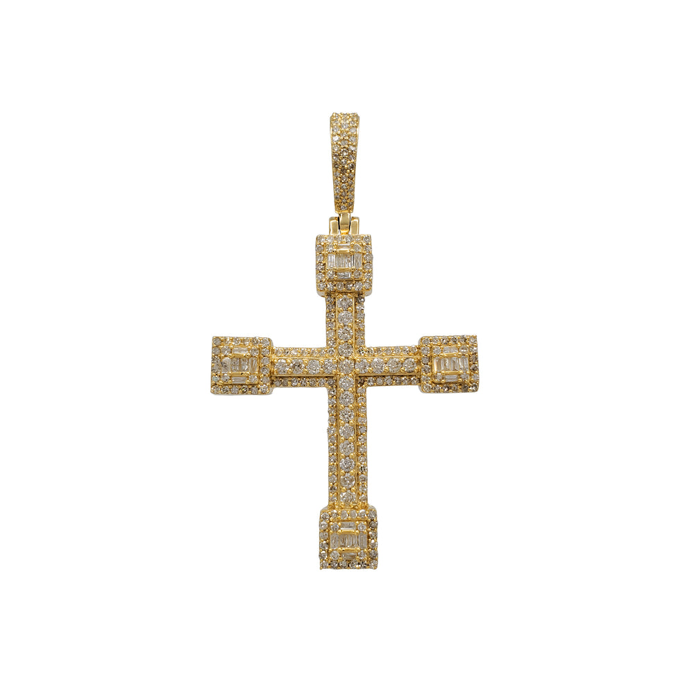 Diamond Iced-Out Baguettes & Round Cross Pendant (14K)