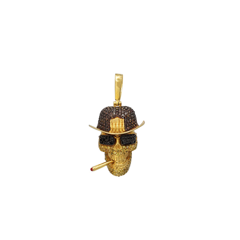 Diamond Iced-Out Smoking Skull with Sunglasses and Hat Pendant (14K)