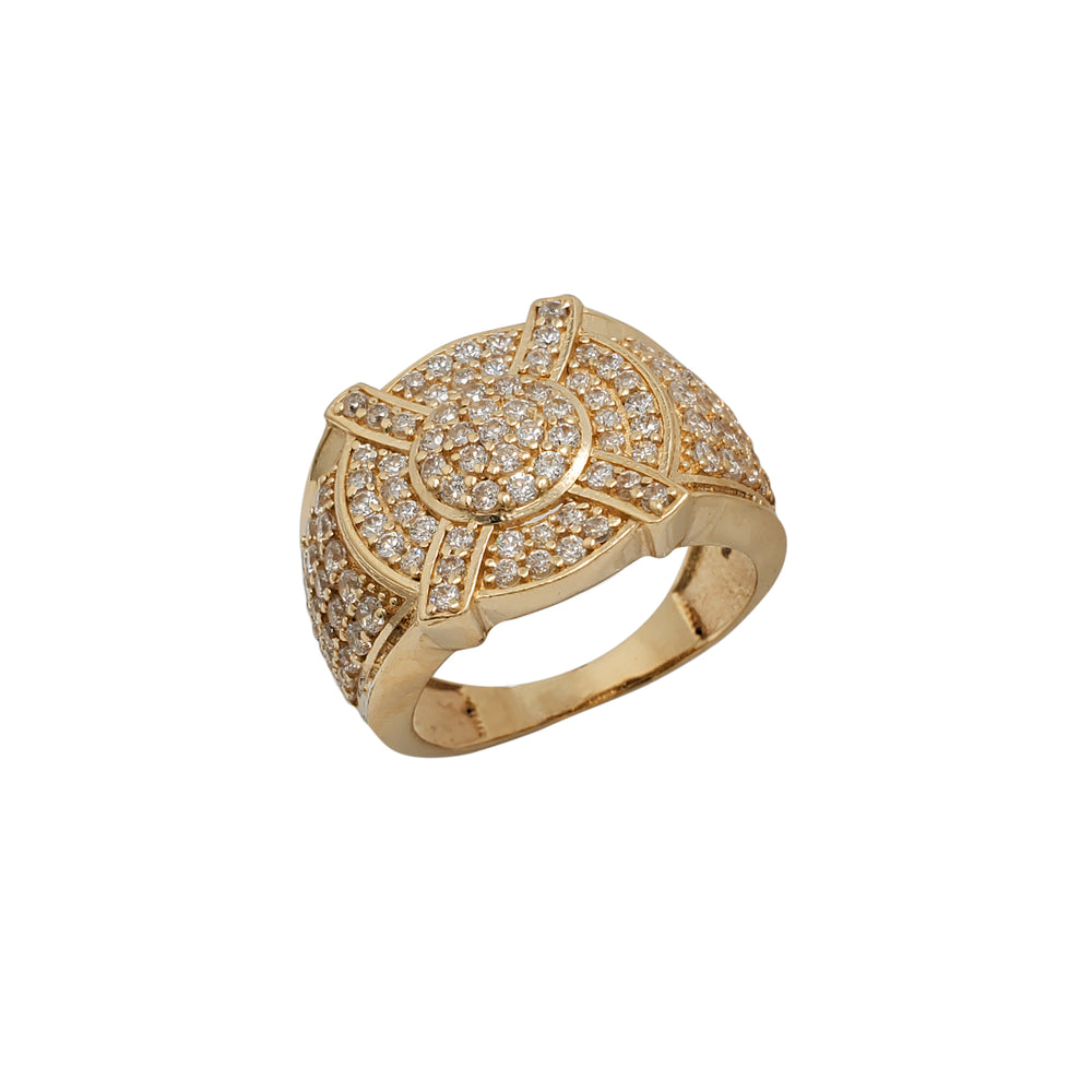 Iced-Out Round Criss-Cross Men's Ring (14K)