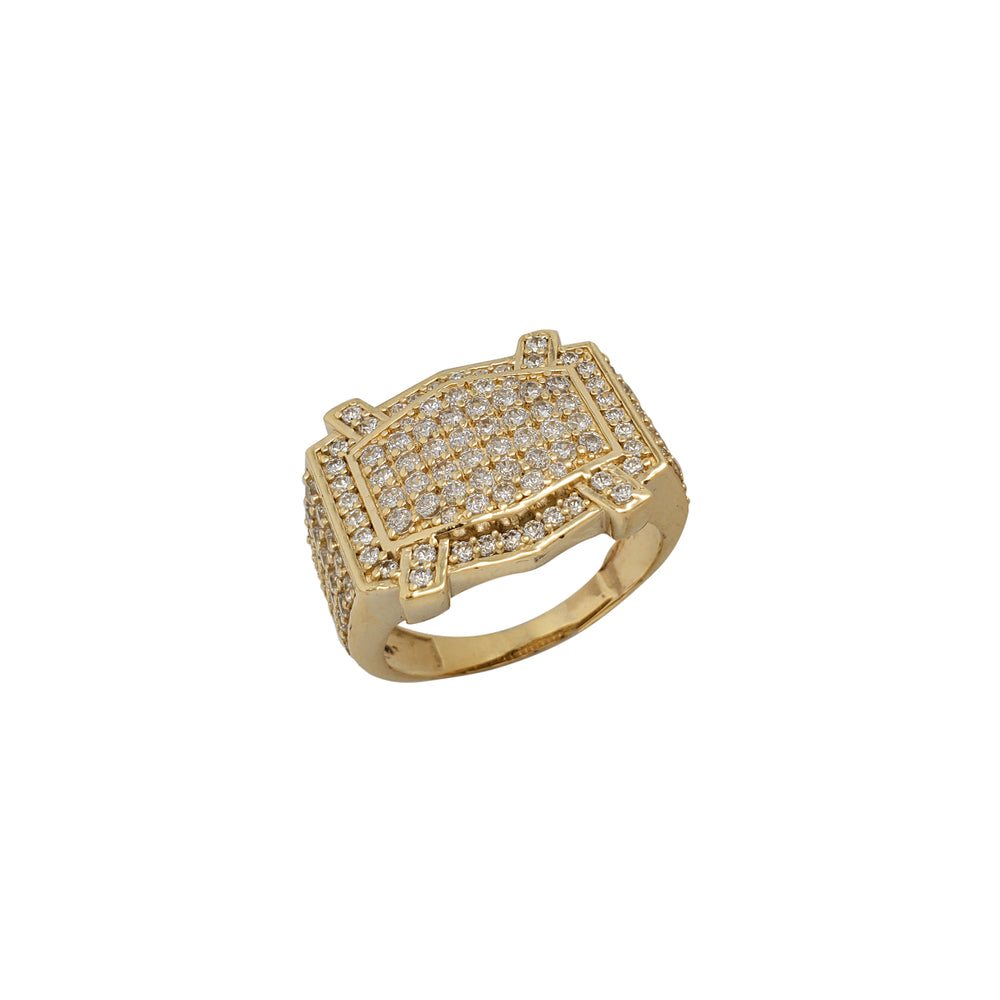 Iced-Out Hexagonal Criss-Cross Men's Ring (14K)