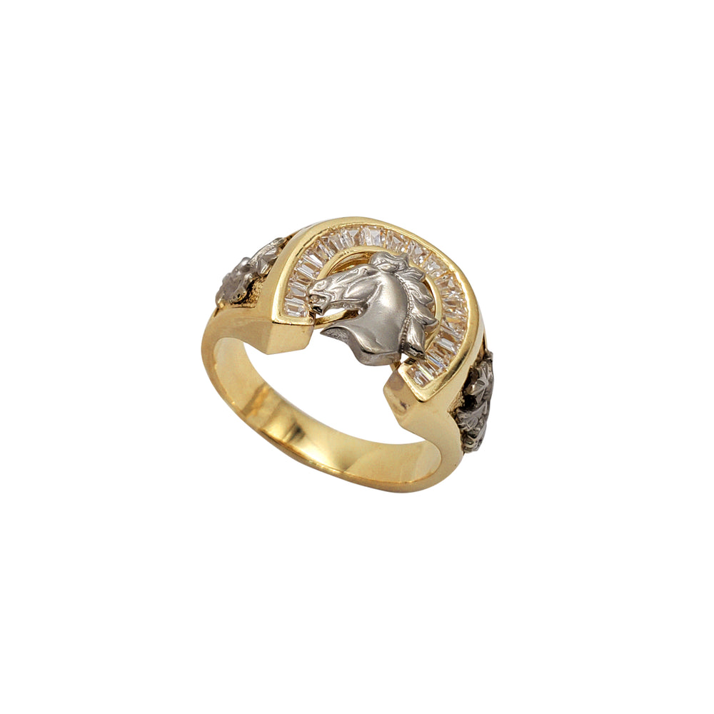 Zirconia Baguettes Halo Horseshoe & Horse Head Men's Ring (14K)