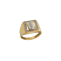 Zirconia Two-Tone Ridged Halo Virgin Mary Ring (14K)