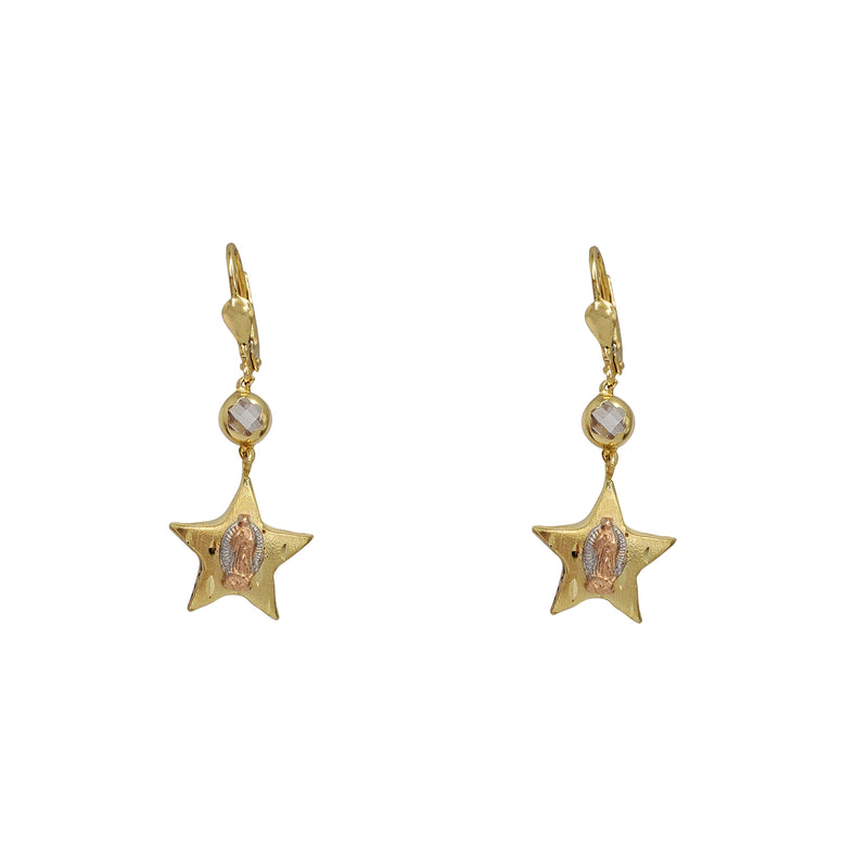Tricolor Virgin Mary Star Dangling Earrings (14K)
