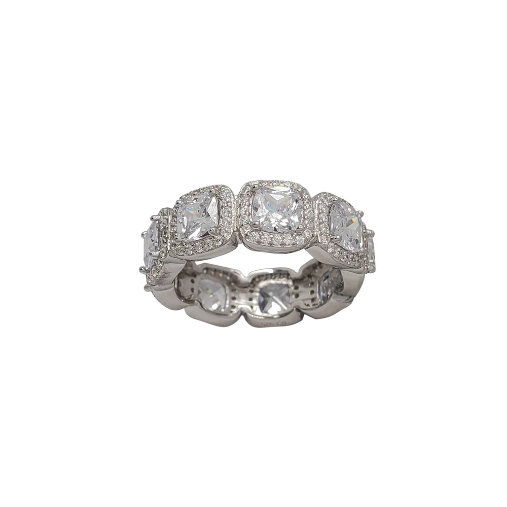 Zirconia Halo Cushion Shape Eternity Band Ring (Silver)