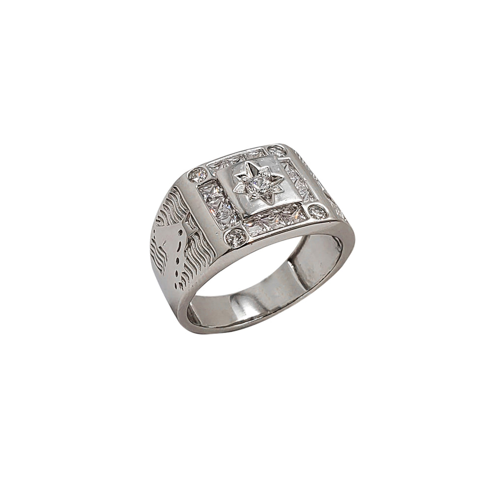 Zirconia Horsehead & North Star Signet Ring (Silver)