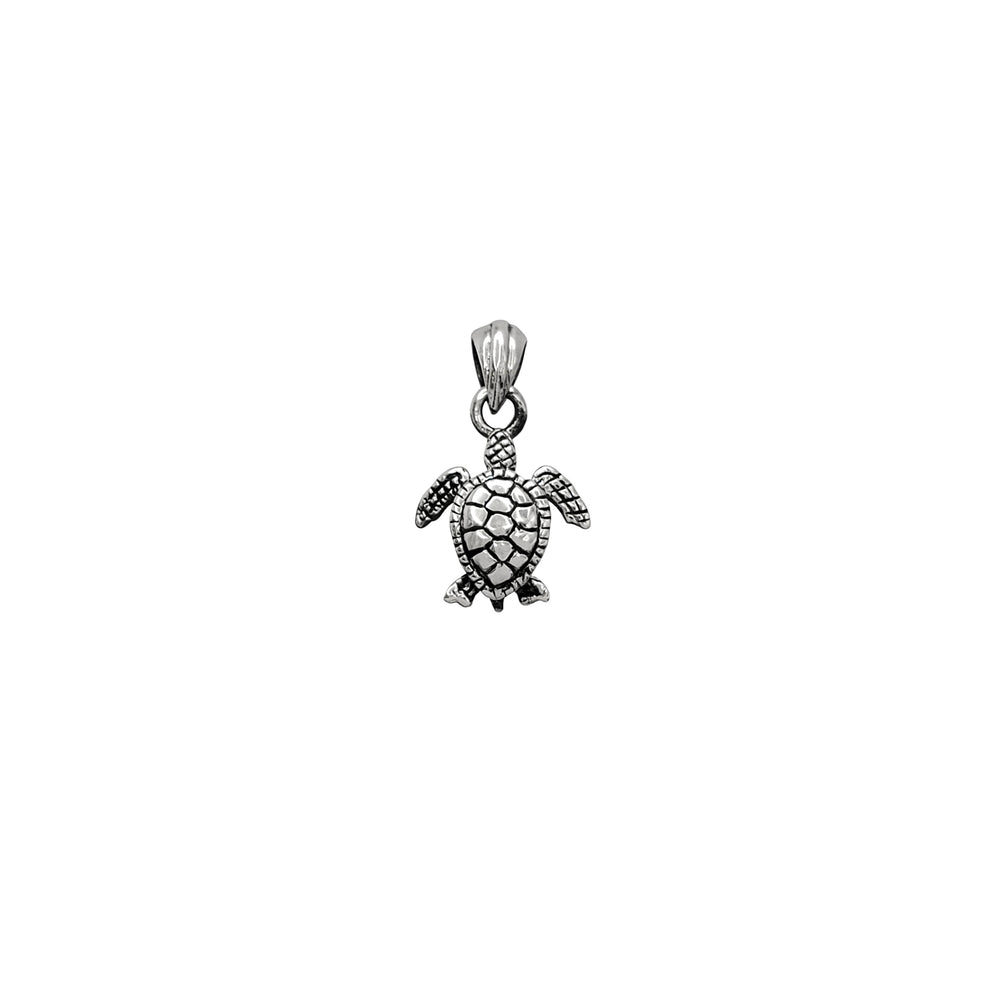 Mini Antique Finish Turtle Pendant (Silver)
