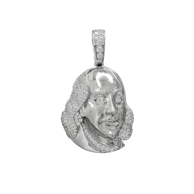 Iced-Out Benjamin Franklin Head Pendant (Silver)