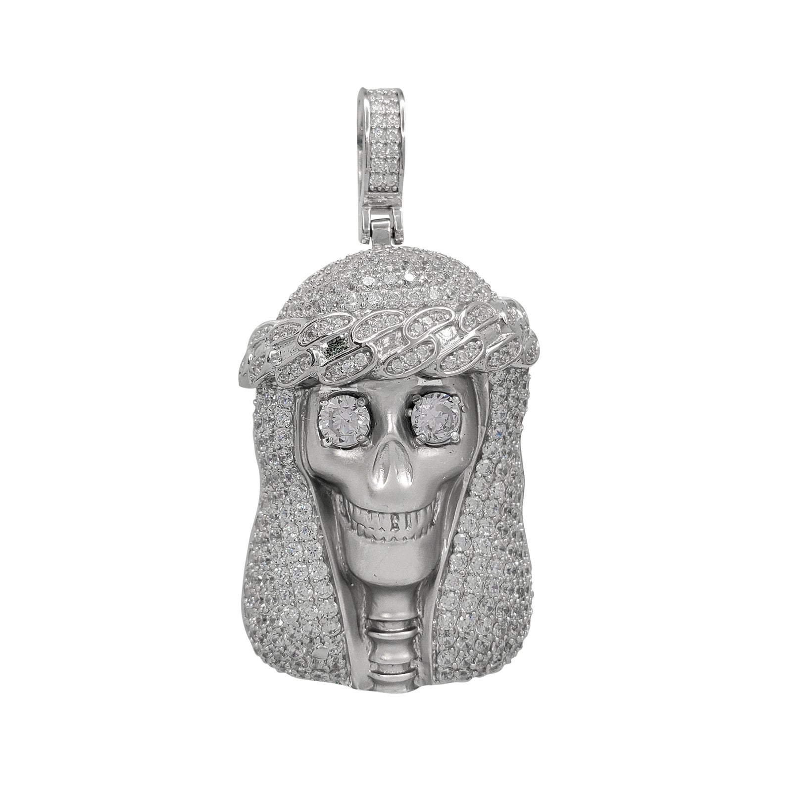 Iced-Out Skull Jesus Head Pendant (Silver) – Popular J
