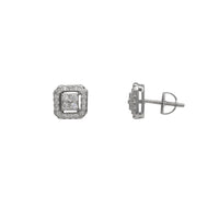 Zirconia Halo Square Stud Earrings (Silver)