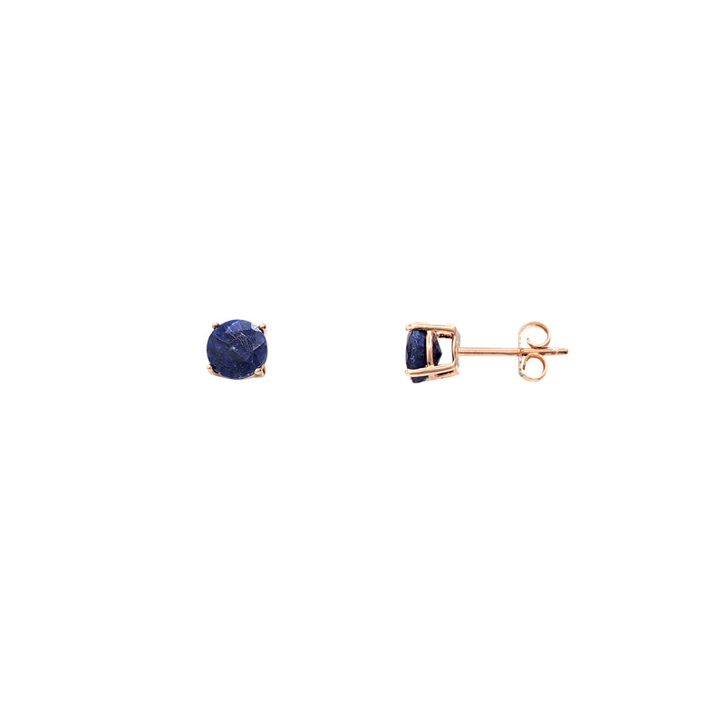 Lapis Lazuli Solitaire Round Stud Earrings (Silver)