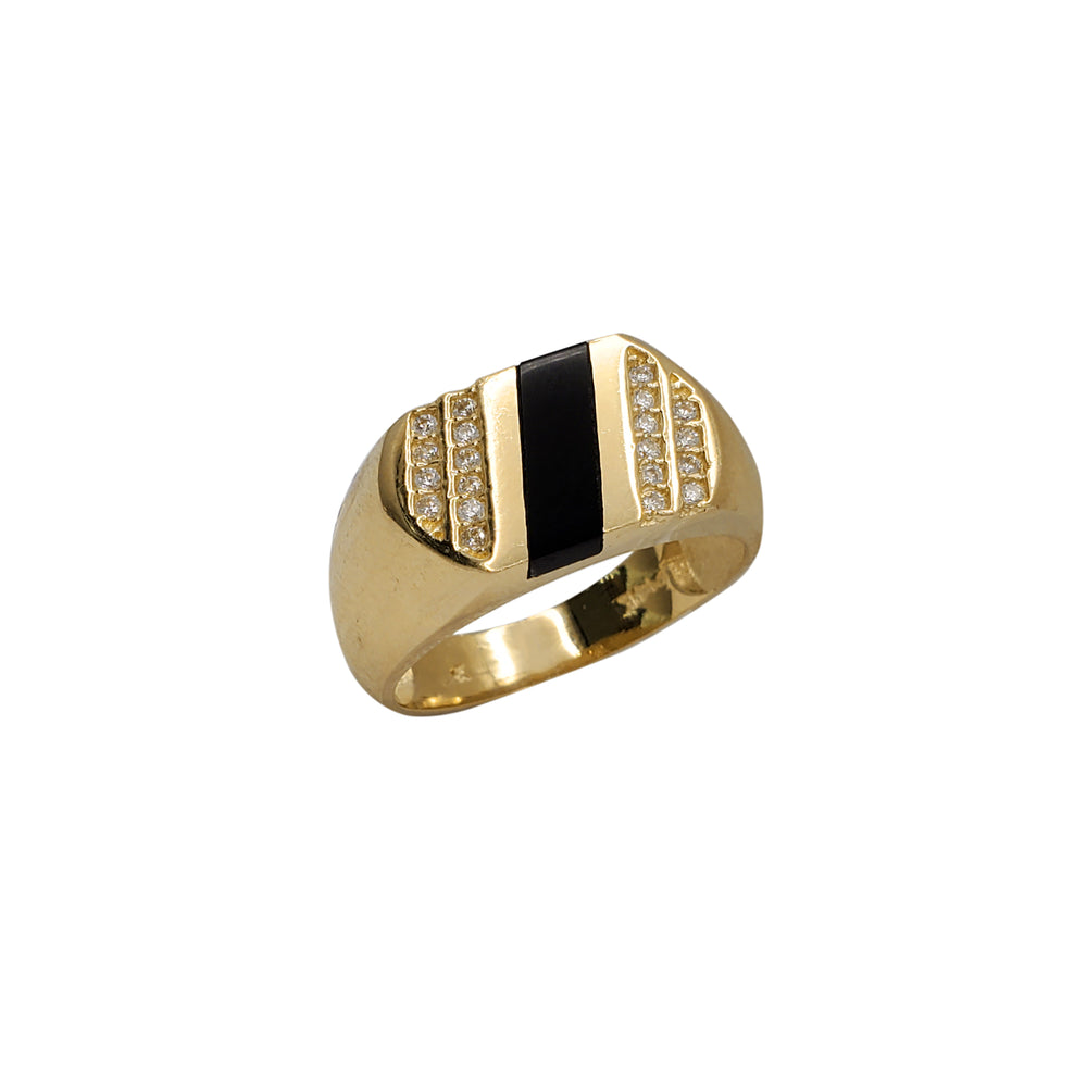 Zirconia & Black Onyx Regal Rectangle Signet Ring (14K)