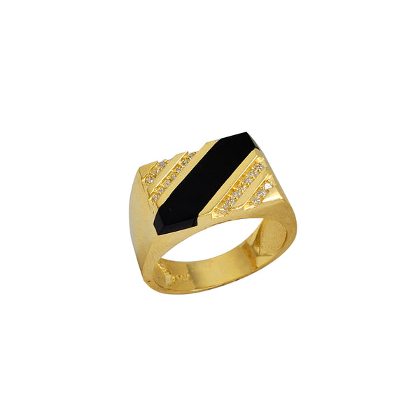 Zirconia & Black Onyx Regal Rectangle Signet Ring (14K)