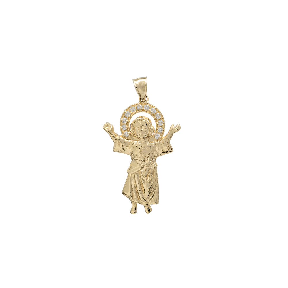 Zirconia Halo Divine Child Pendant (14K)