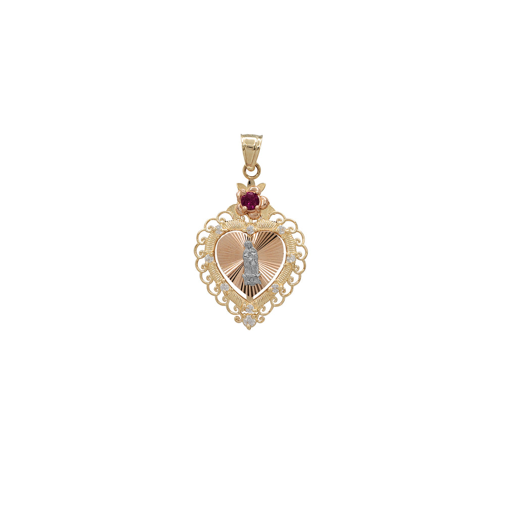 Tricolor Zirconia Virgin Mary Heart Pendant (14K)