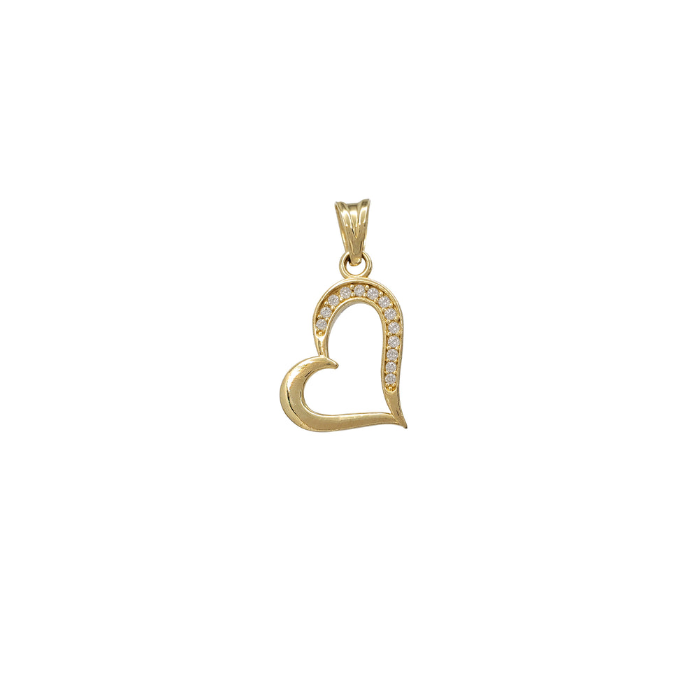 Zirconia Vertical Outline Heart Pendant (14K)