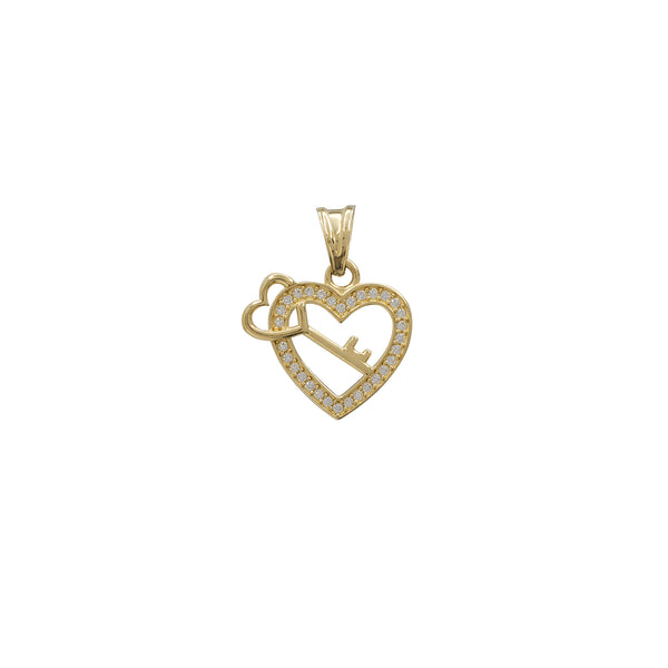 Zirconia Heart & Love Key Pendant (14K)