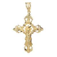 [4.2 inch] Diamond-cuts "INRI" Solid Crucifix Pendant (14K)