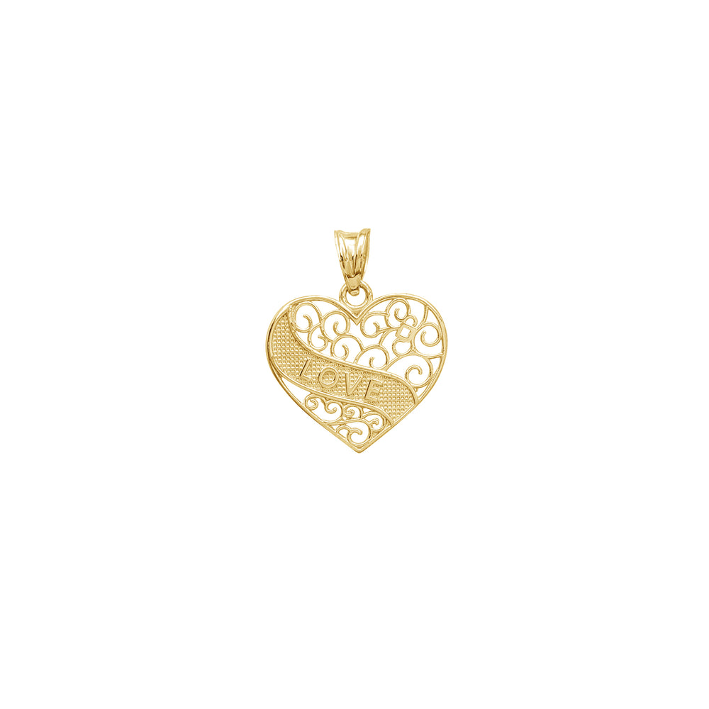 Outline Filigree Regal Love Heart Pendant (14K)