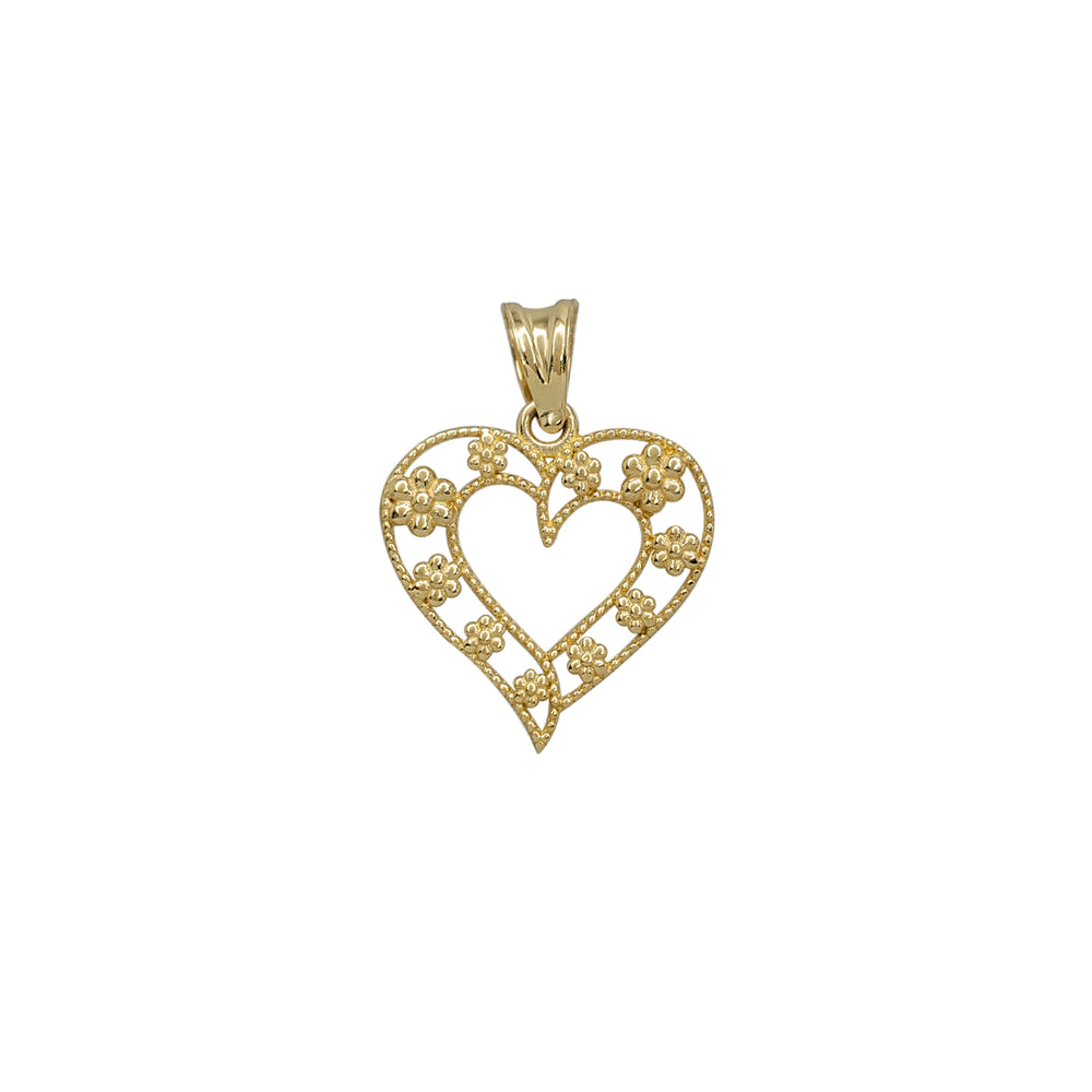 Milgrain Honeycomb Outlined Heart Pendant (14K)