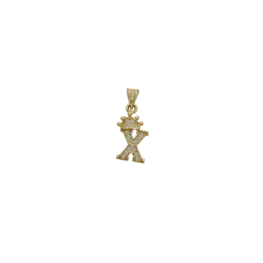 [0.75 inch] Miniature Icy Crown Initial Letter Pendant (14K)