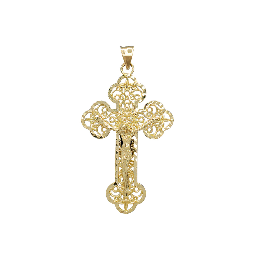 Diamond-Cut Outline Filigree Crucifix Pendant (14K)