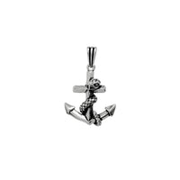 3D Antique-Finish Snake Wrapping Spiky Anchor Pendant (Silver)
