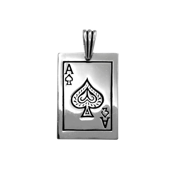 Solid 925 Sterling Silver Cards Deck Royal Flush Ace of Spades Diamond  Pendant