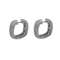 Icy Puffy Square Hoop Earrings (Silver)