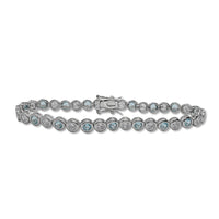 Light Blue & White Zirconia Bezel Tennis Bracelet (Silver)