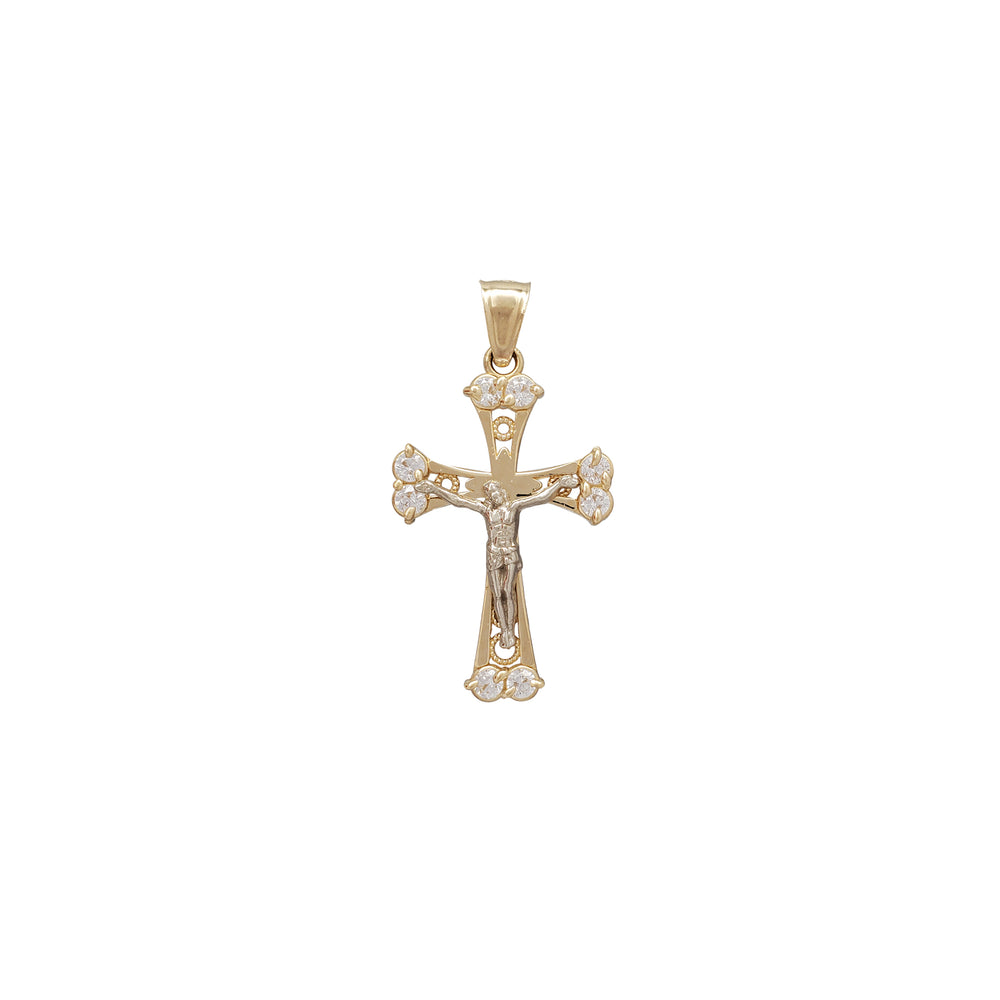 Zirconia Two-Tone Crucifix Pendant (14K)