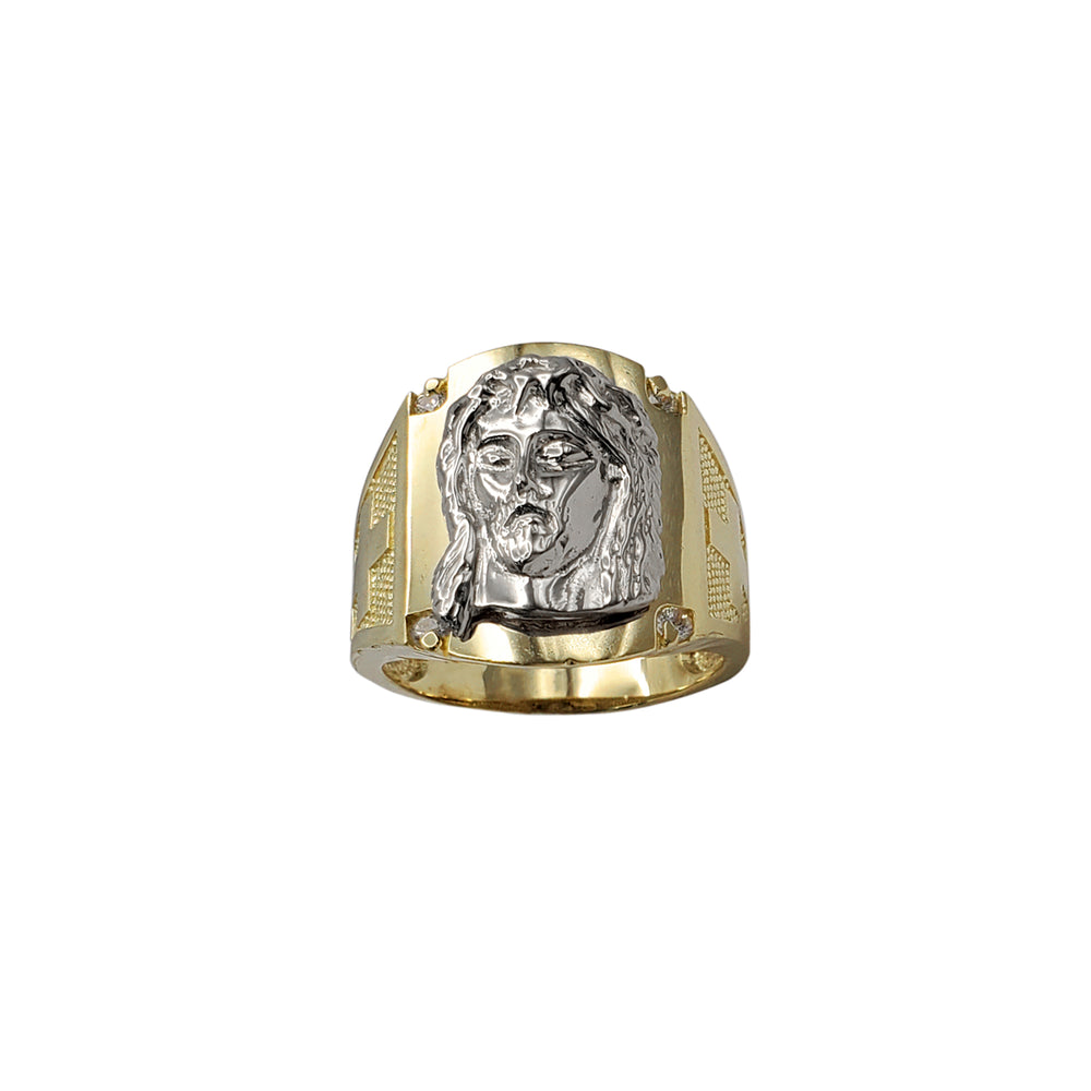 Zirconia Jesus Head & Cross Men's Ring (14K)