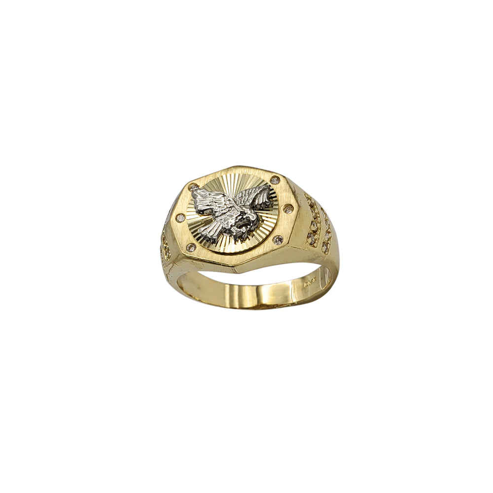 Zirconia Radiant Halo Flying Eagle Men's Ring (14K)