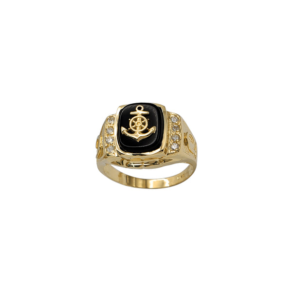 Black Onyx Nautical Anchor & Horseshoe Men's Ring (14K)