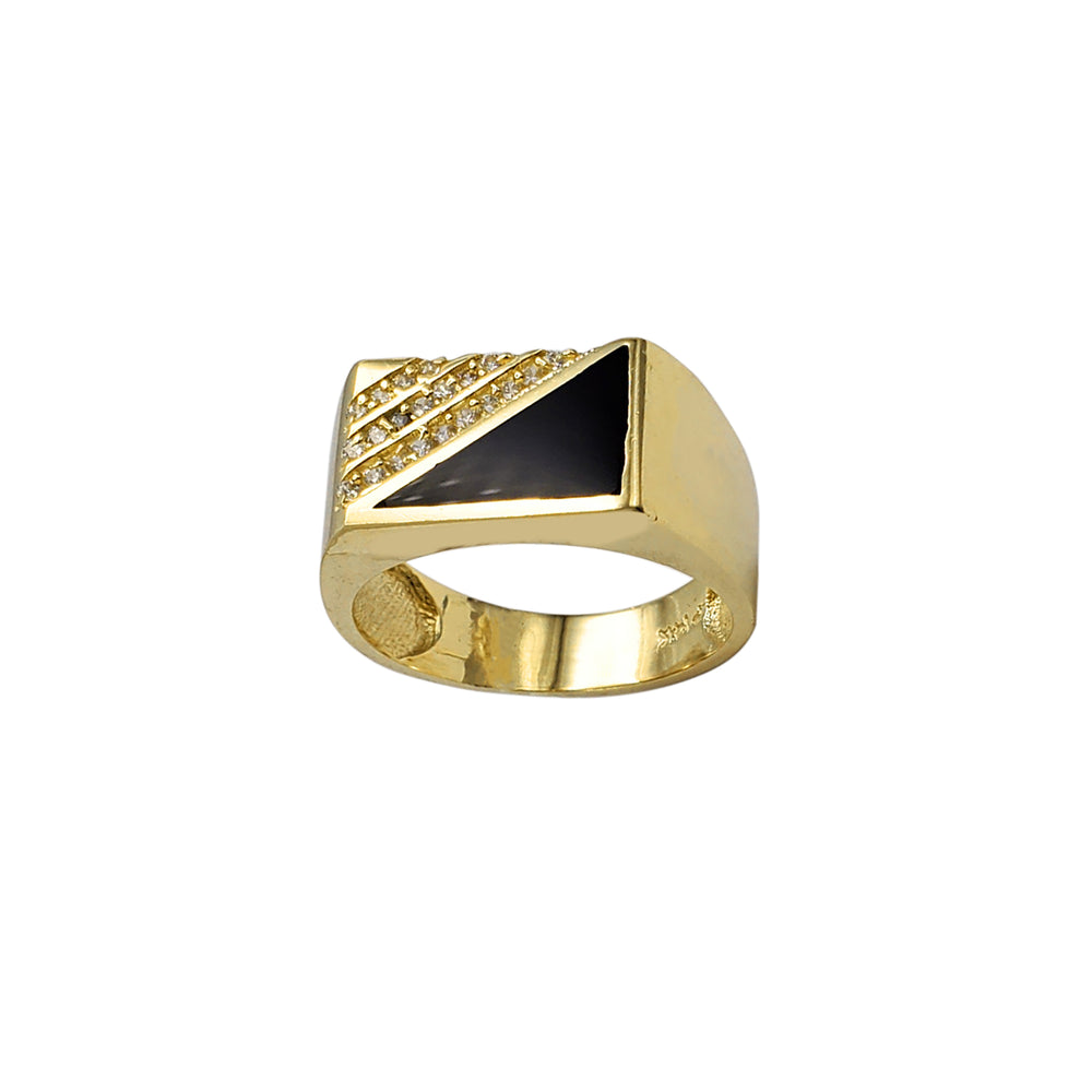 Zirconia & Black Onyx Regal Rectangle Signet Ring (14K)