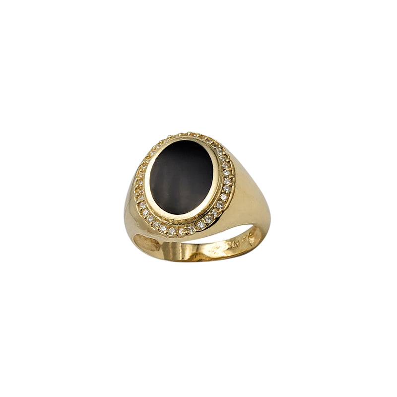 Halo Black Onyx Oval Signet Ring (14K)