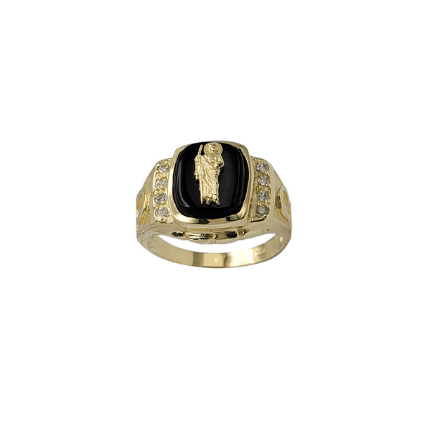 Black Onyx Saint Jude & Horseshoe Men's Ring (14K)