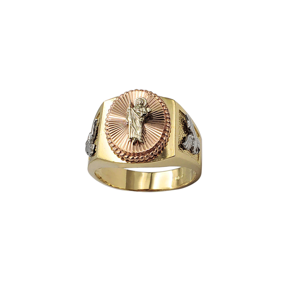 Tricolor Halo Saint Jude & Eagle Men's Ring (14K)