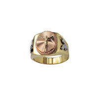 Tricolor Halo Crucified Jesus & Eagle Men's Ring (14K)
