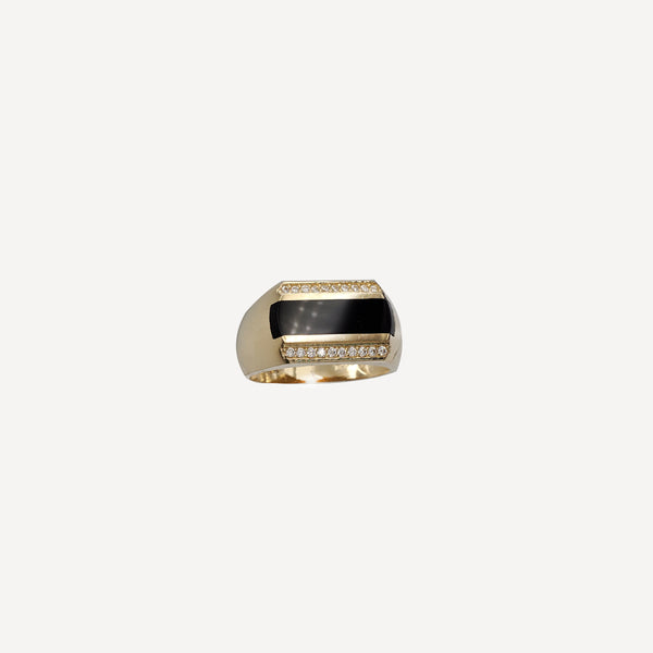 Zirconia & Black Onyx Men's Ring (14K)